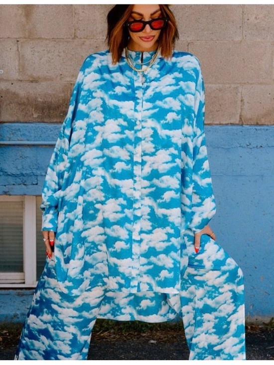 Dressed in LALA Other - Dressed in LALA Blue & White Cloud Print Oversized Top and Pants Set